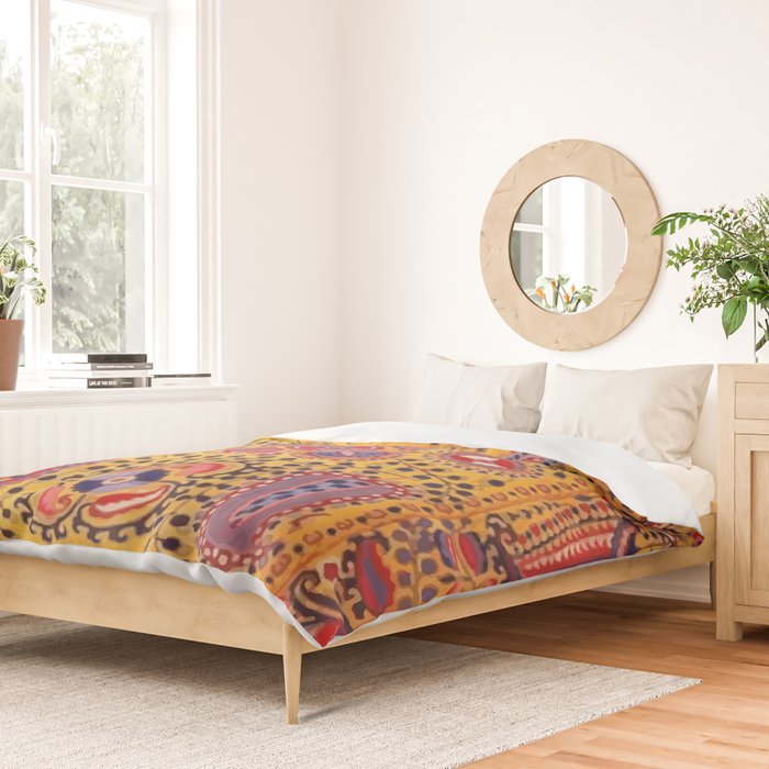 19th Century Uzbekistan Suzani with Gold Background  Duvet Cover Gallery Image 2