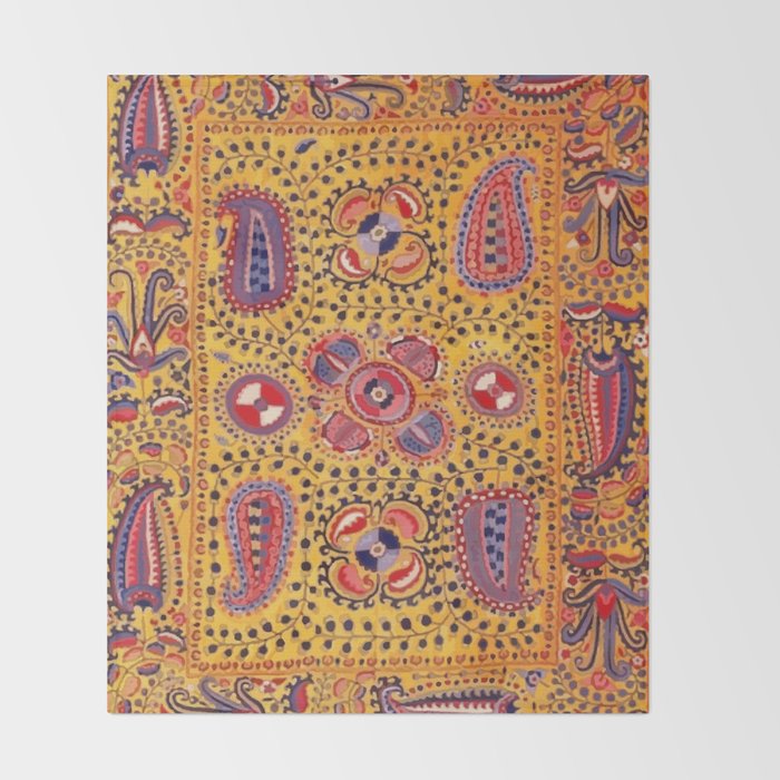 19th Century Uzbekistan Suzani with Gold Background  Throw Blanket Gallery Image 2