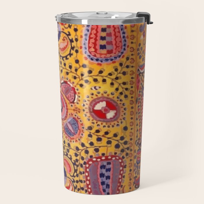 19th Century Uzbekistan Suzani with Gold Background  Travel Mug Gallery Image 2