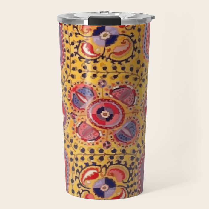 19th Century Uzbekistan Suzani with Gold Background  Travel Mug Gallery Image 1