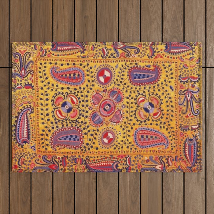 19th Century Uzbekistan Suzani with Gold Background  Outdoor Rug Gallery Image 1