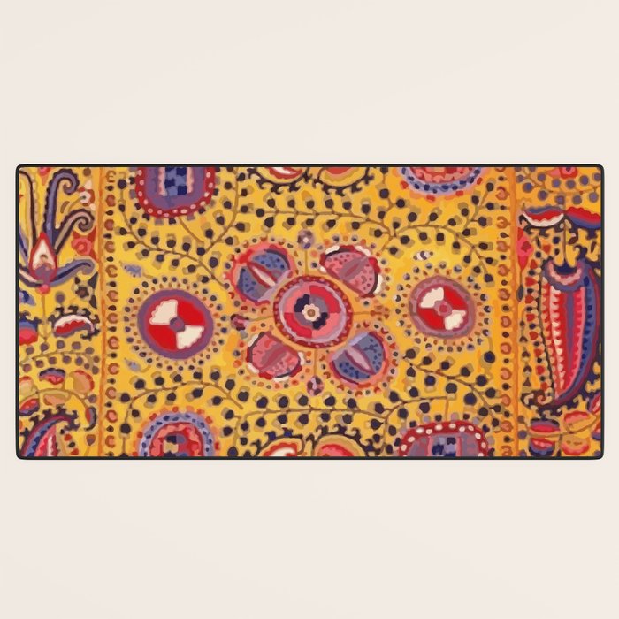 19th Century Uzbekistan Suzani with Gold Background  Desk Mat Gallery Image 3