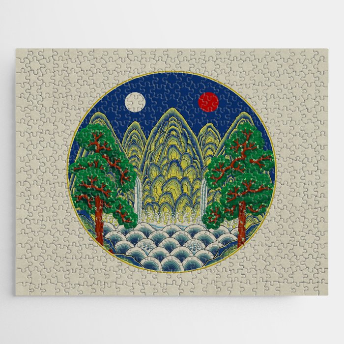 Five peaks of the sun and moon : Kingâs painting (Minhwa-Korean folk art) Jigsaw Puzzle Gallery Image 1