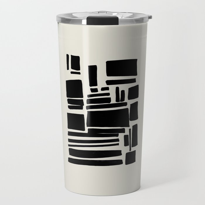 Black & White Minimalist Abstract Shapes Patterns Black Ink Painting Travel Mug Gallery Image 1