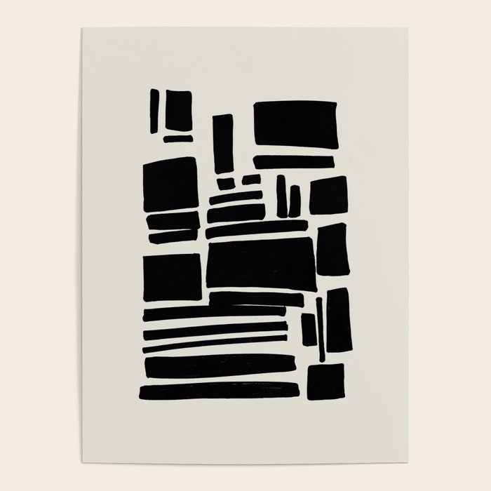 Black & White Minimalist Abstract Shapes Patterns Black Ink Painting Poster Gallery Image 4