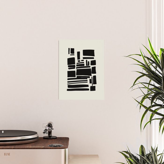 Black & White Minimalist Abstract Shapes Patterns Black Ink Painting Poster Gallery Image 2