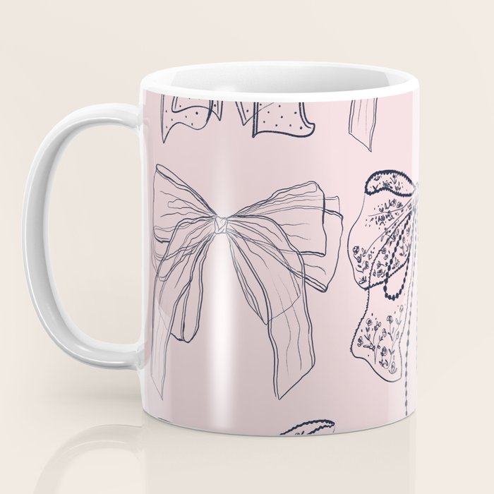 Romantic Lace Bows Pink Pattern Coffee Mug Gallery Image 3