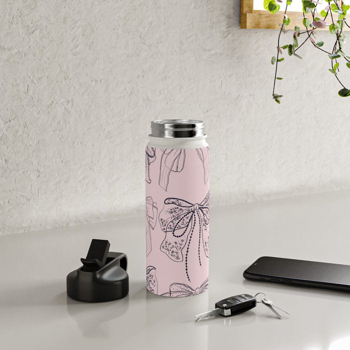 Romantic Lace Bows Pink Pattern Water Bottle Gallery Image 4