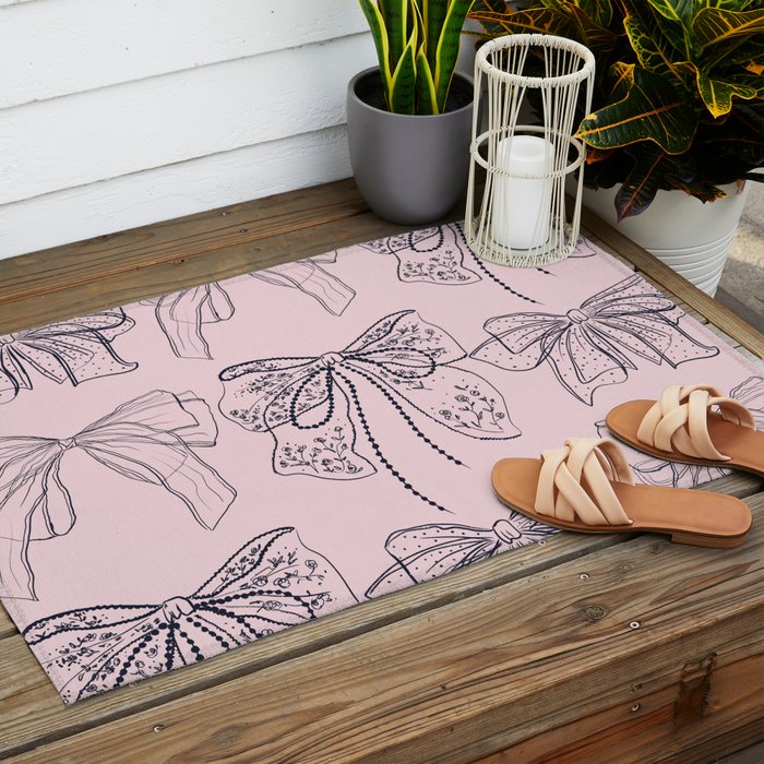 Romantic Lace Bows Pink Pattern Outdoor Rug Gallery Image 2