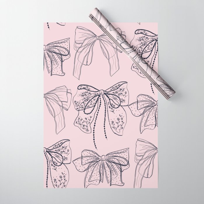 Romantic Lace Bows Pink Pattern Wrapping Paper Gallery Image 1