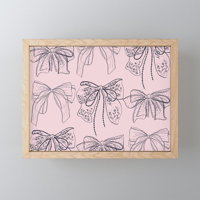 Romantic Lace Bows Pink Pattern Mini Art Print Gallery Image 1