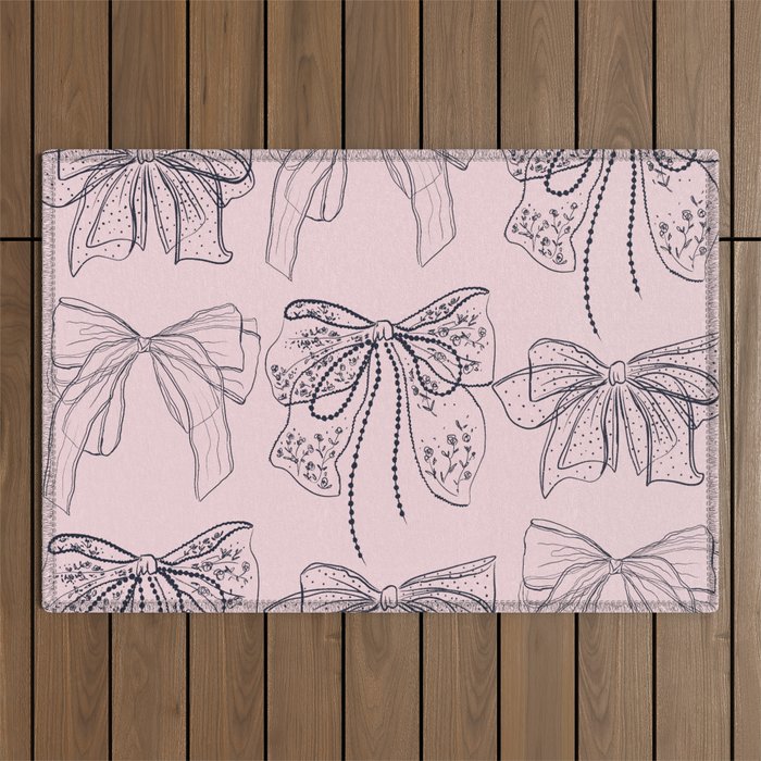 Romantic Lace Bows Pink Pattern Outdoor Rug Gallery Image 1