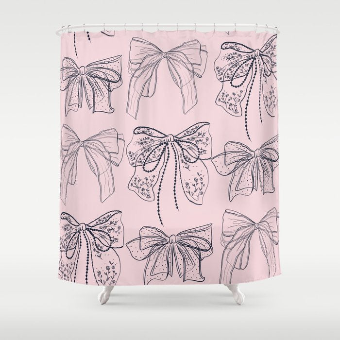 Romantic Lace Bows Pink Pattern Shower Curtain Gallery Image 1