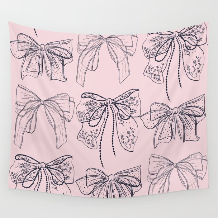 Romantic Lace Bows Pink Pattern Wall Tapestry Gallery Image 4