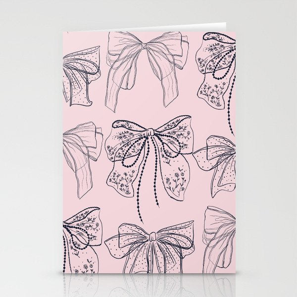 Romantic Lace Bows Pink Pattern Stationery Card Gallery Image 2