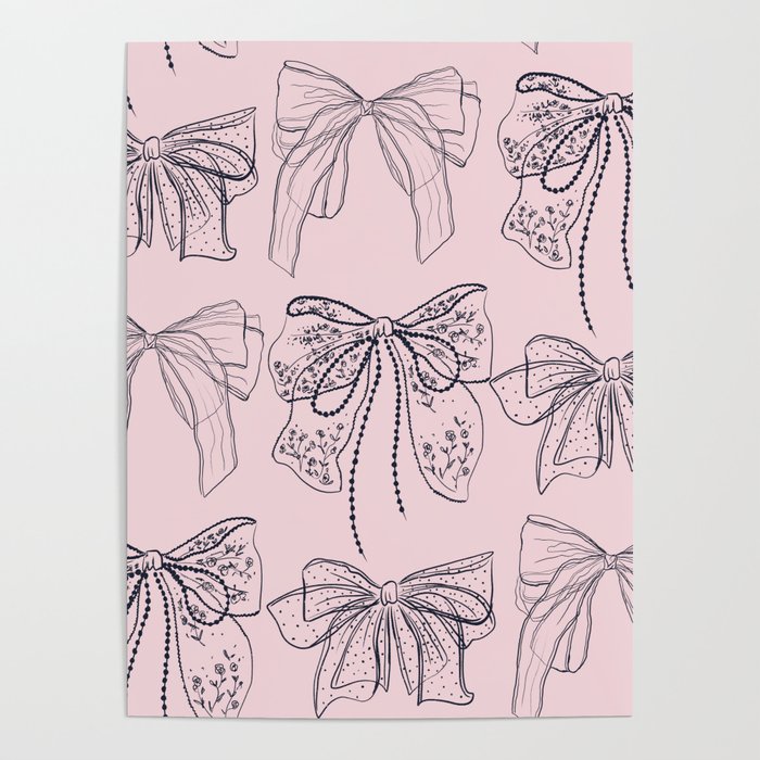 Romantic Lace Bows Pink Pattern Poster Gallery Image 4