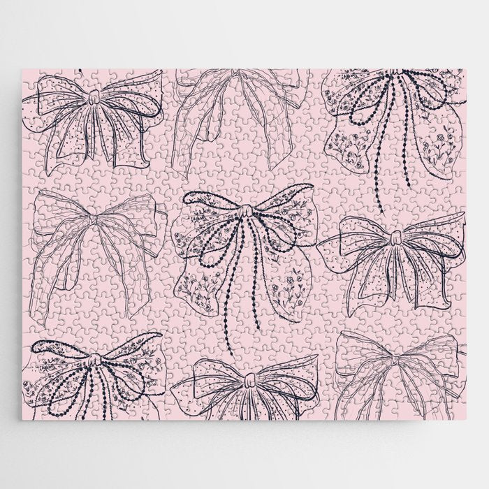 Romantic Lace Bows Pink Pattern Jigsaw Puzzle Gallery Image 1