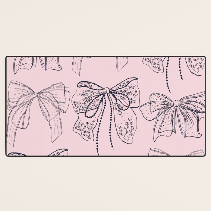 Romantic Lace Bows Pink Pattern Desk Mat Gallery Image 3