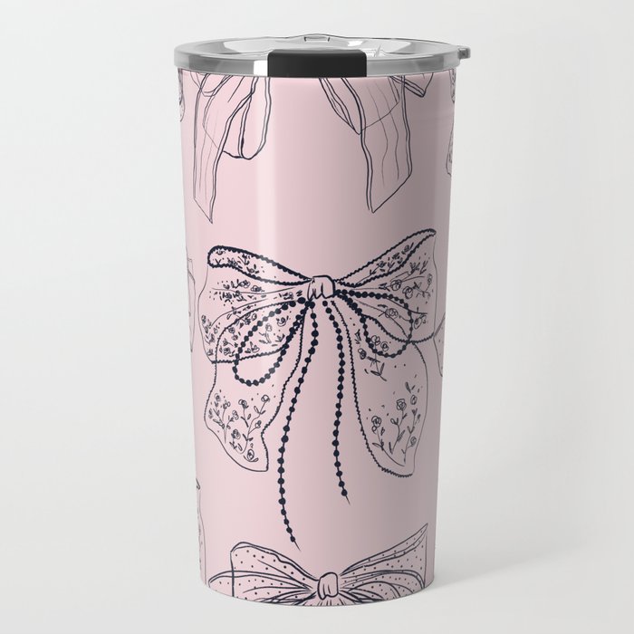 Romantic Lace Bows Pink Pattern Travel Mug Gallery Image 1