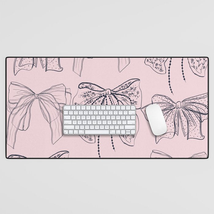 Romantic Lace Bows Pink Pattern Desk Mat Gallery Image 1