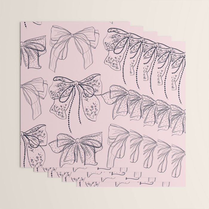 Romantic Lace Bows Pink Pattern Wrapping Paper Gallery Image 3