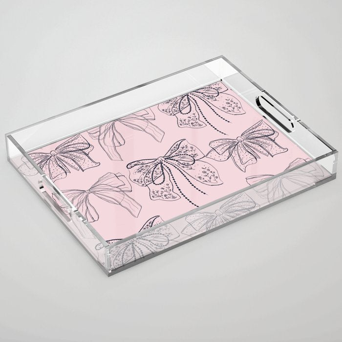 Romantic Lace Bows Pink Pattern Acrylic Tray Gallery Image 1