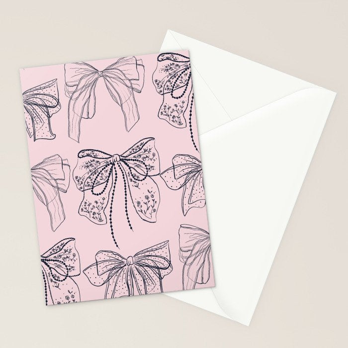 Romantic Lace Bows Pink Pattern Stationery Card Gallery Image 2
