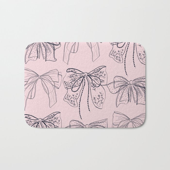 Romantic Lace Bows Pink Pattern Bath Mat Gallery Image 1