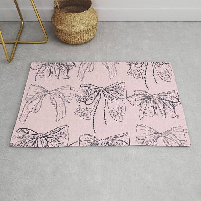 Romantic Lace Bows Pink Pattern Rug Gallery Image 1