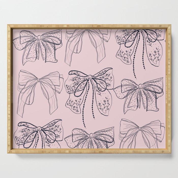 Romantic Lace Bows Pink Pattern Serving Tray Gallery Image 1