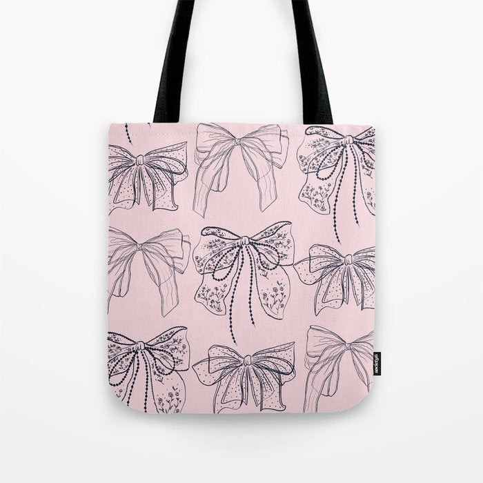 Romantic Lace Bows Pink Pattern Tote Bag Gallery Image 1