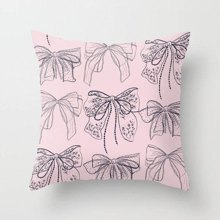 Romantic Lace Bows Pink Pattern Throw Pillow Gallery Image 1