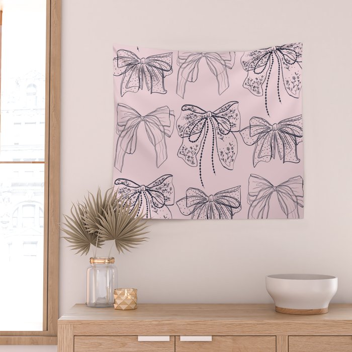 Romantic Lace Bows Pink Pattern Wall Tapestry Gallery Image 2