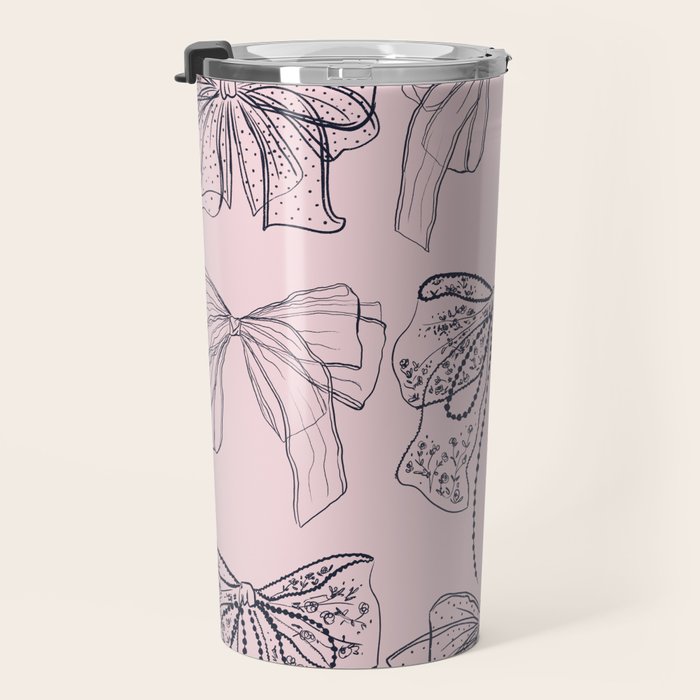 Romantic Lace Bows Pink Pattern Travel Mug Gallery Image 3