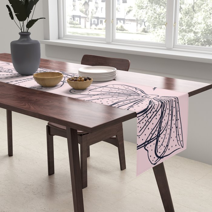 Romantic Lace Bows Pink Pattern Table Runner Gallery Image 2