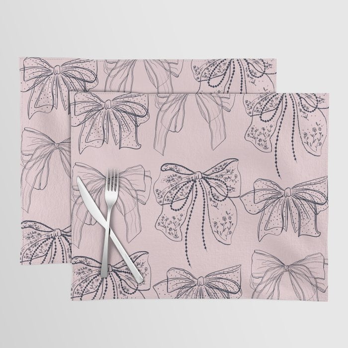 Romantic Lace Bows Pink Pattern Placemat Gallery Image 1