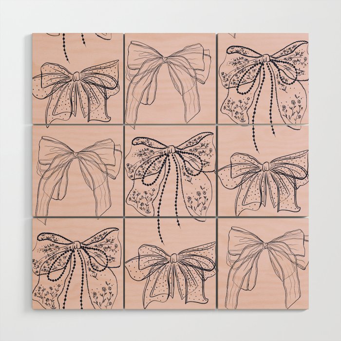 Romantic Lace Bows Pink Pattern Wood Wall Art Gallery Image 1