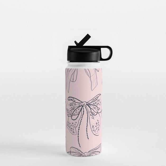 Romantic Lace Bows Pink Pattern Water Bottle Gallery Image 1