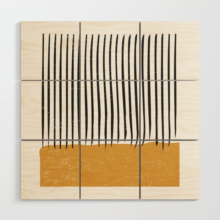 (White Background) Mid Century Modern Minimalist Rothko Inspired Color Field With Lines Geometric Style  Wood Wall Art Gallery Image 1
