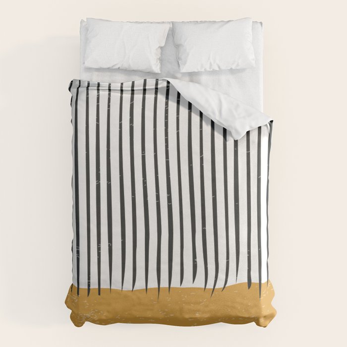 (White Background) Mid Century Modern Minimalist Rothko Inspired Color Field With Lines Geometric Style  Duvet Cover Gallery Image 6