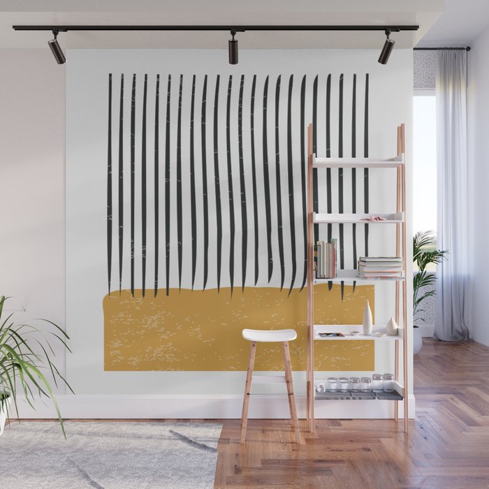 (White Background) Mid Century Modern Minimalist Rothko Inspired Color Field With Lines Geometric Style  Wall Mural Gallery Image 1