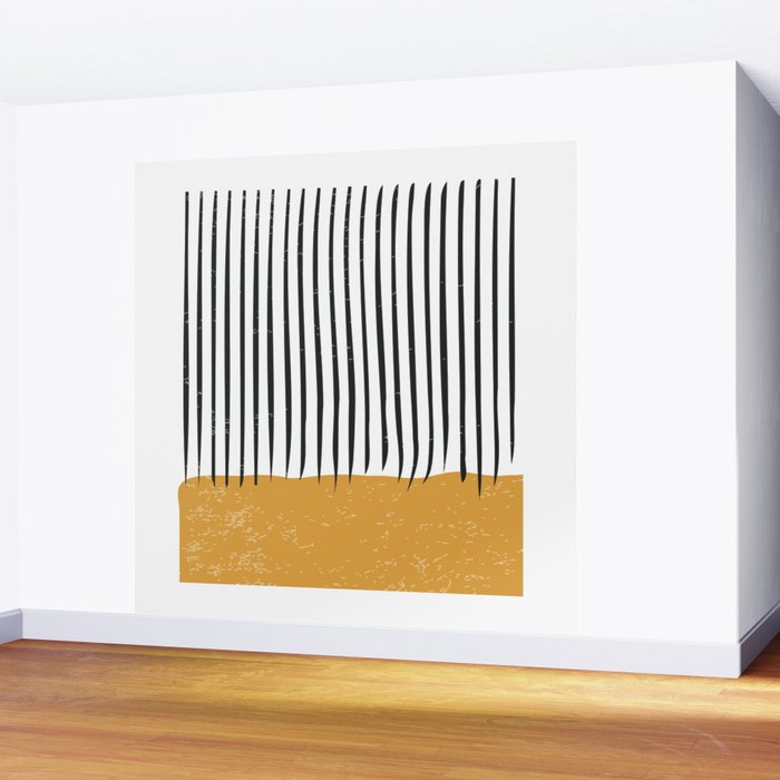 (White Background) Mid Century Modern Minimalist Rothko Inspired Color Field With Lines Geometric Style  Wall Mural Gallery Image 2