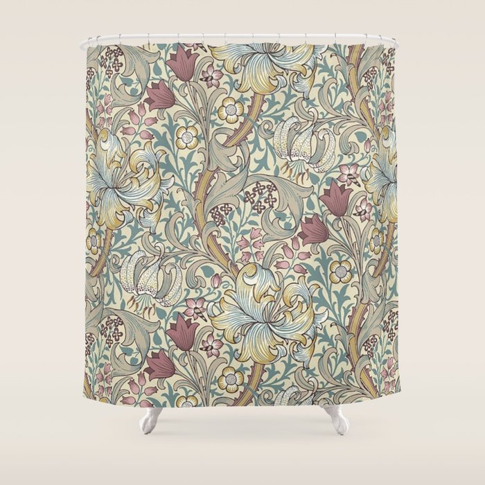William Morris Vintage Golden Lily Dusky Plum & Ivory Shower Curtain Gallery Image 1