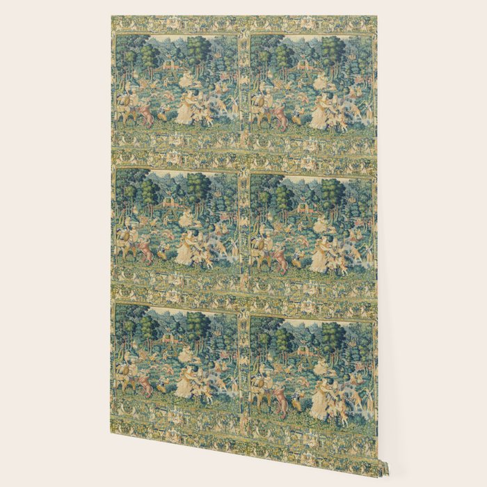 Antique 17th Century Flemish Verdure Landscape Tapestry Wallpaper Gallery Image 2