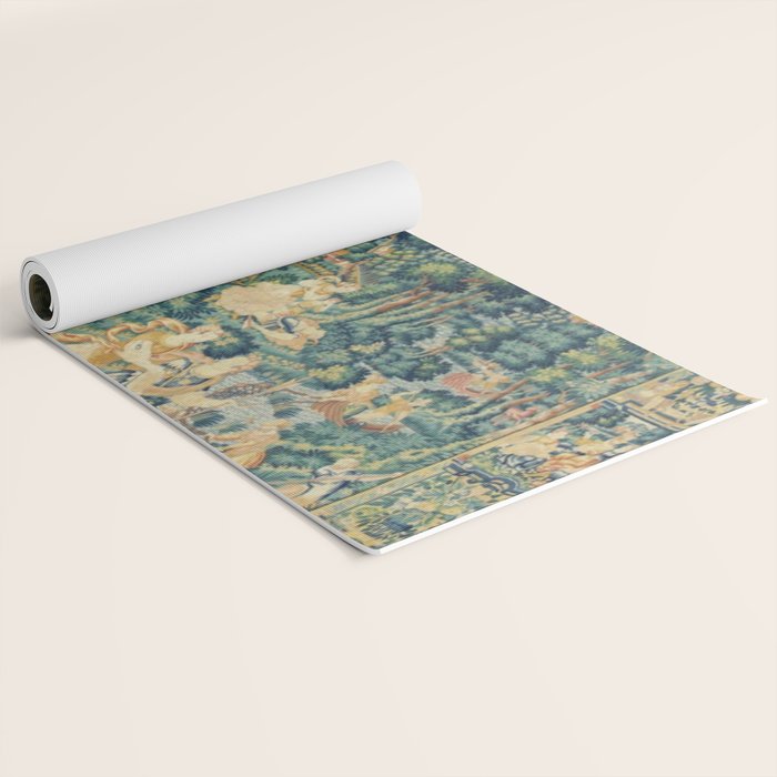 Antique 17th Century Flemish Verdure Landscape Tapestry Yoga Mat Gallery Image 2
