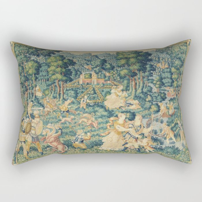 Antique 17th Century Flemish Verdure Landscape Tapestry Rectangular Pillow Gallery Image 1