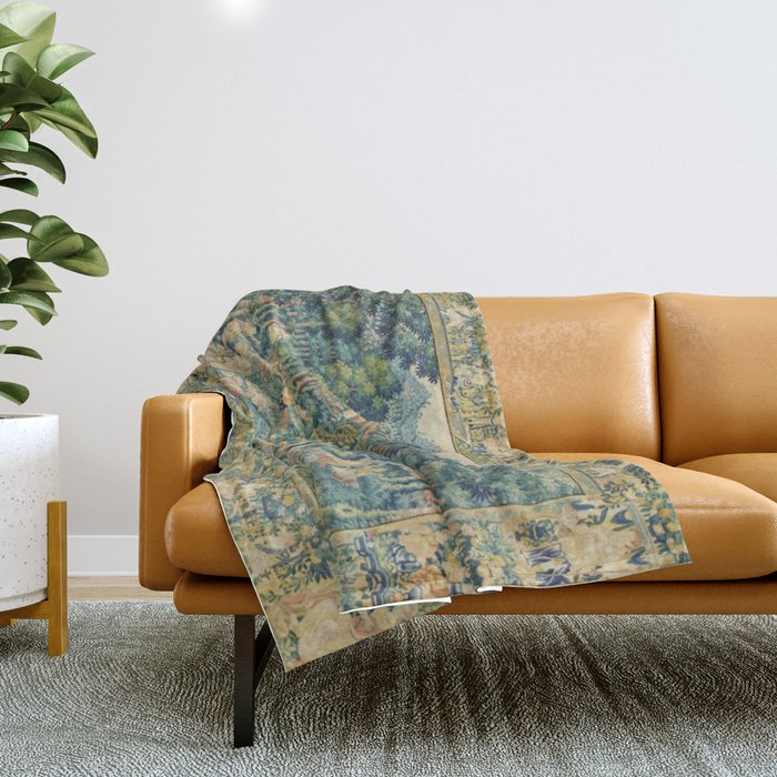 Antique 17th Century Flemish Verdure Landscape Tapestry Throw Blanket Gallery Image 1