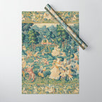 Antique 17th Century Flemish Verdure Landscape Tapestry Wrapping Paper Gallery Image 1