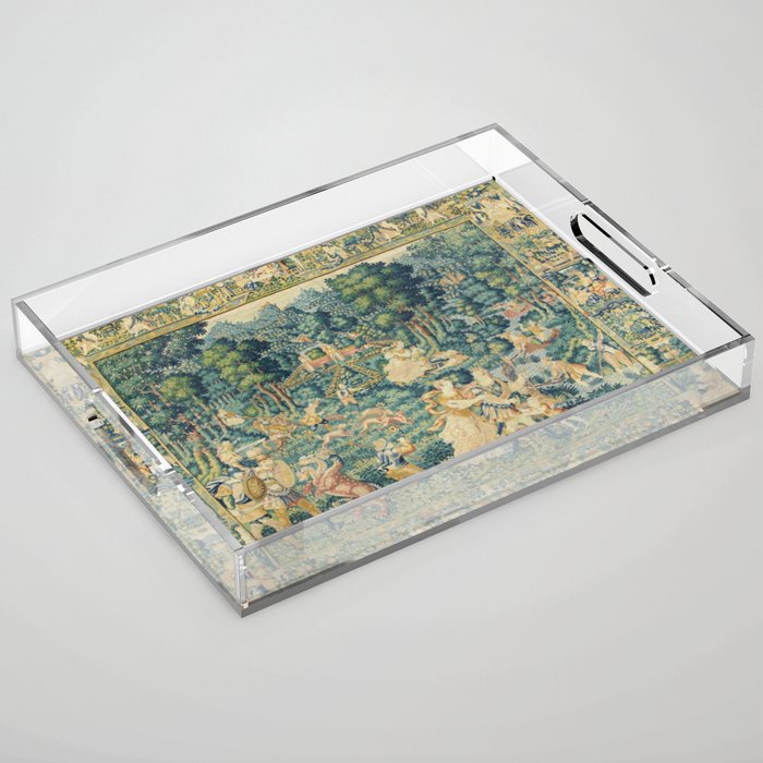 Antique 17th Century Flemish Verdure Landscape Tapestry Acrylic Tray Gallery Image 1