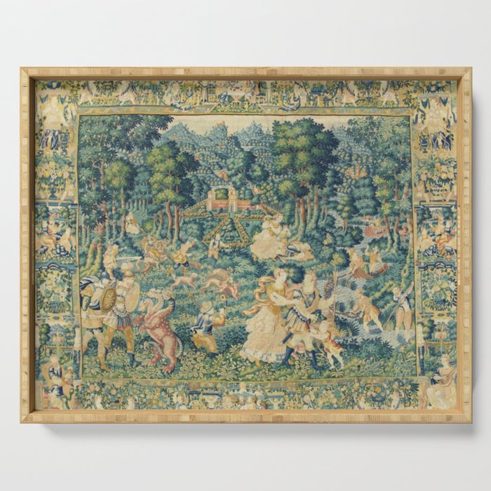 Antique 17th Century Flemish Verdure Landscape Tapestry Serving Tray Gallery Image 1